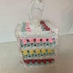 Tulip Flowers Pink Rose Yellow Tissue Box Cover Cozy New Handmade Crochet